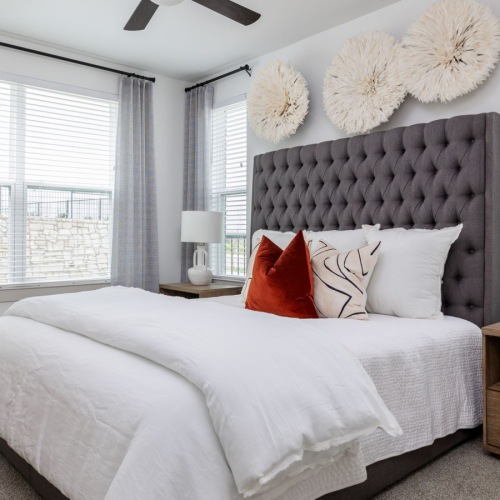 Bedroom with white comforter